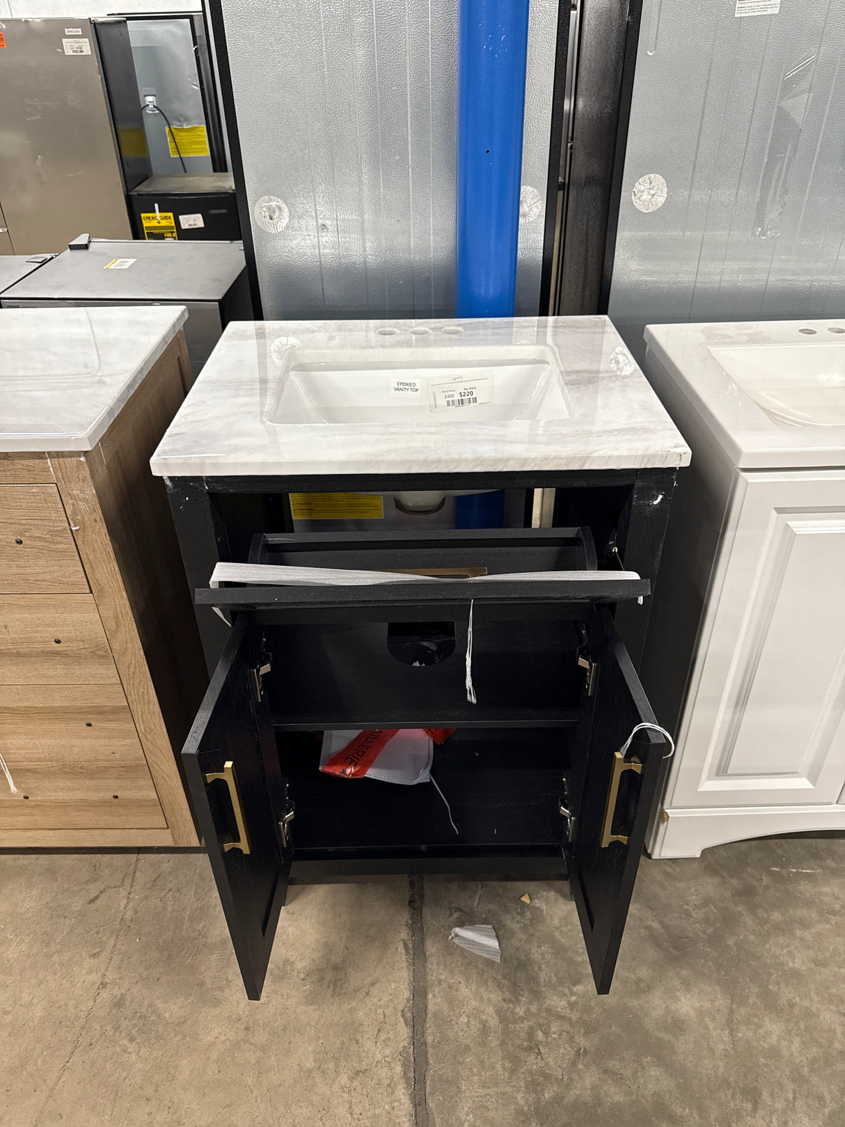 Beaufort 24 in. W x 19 in. D x 34 in. H Single Sink Bath Vanity in Ebony Wood with White Engineered Stone Top