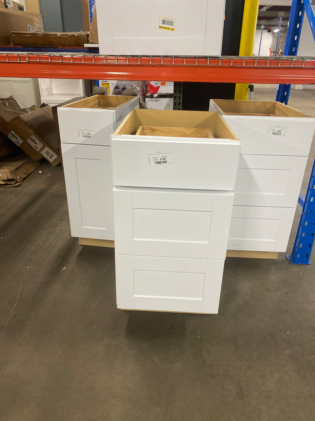 Shaker Satin White Stock Assembled Drawer Base Kitchen Cabinet with Drawer Glides (18 in. x 34.5 in. x 24 in.)