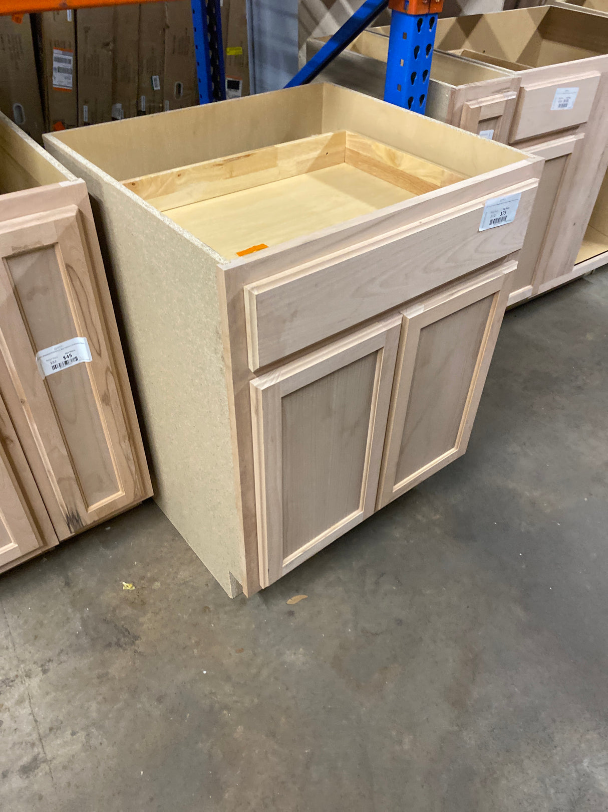27 in. W x 24 in. D x 34.5 in. H Assembled Base Kitchen Cabinet in Unfinished with Recessed Panel