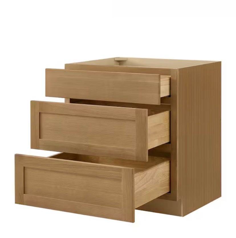 Avondale 30 in. W x 24 in. D x 34.5 in. H Ready to Assemble Plywood Shaker Drawer Base Kitchen Cabinet in White Oak