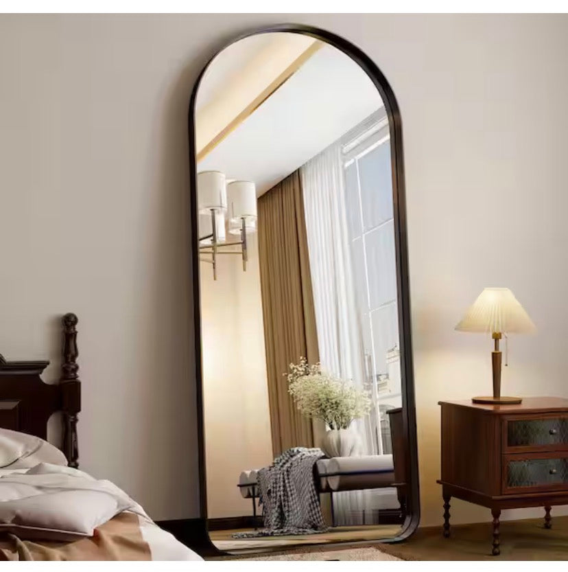 Morden Black 30 in. W x 71 in. H Arched Aluminum Alloy Frame Full Length Standing Mirror