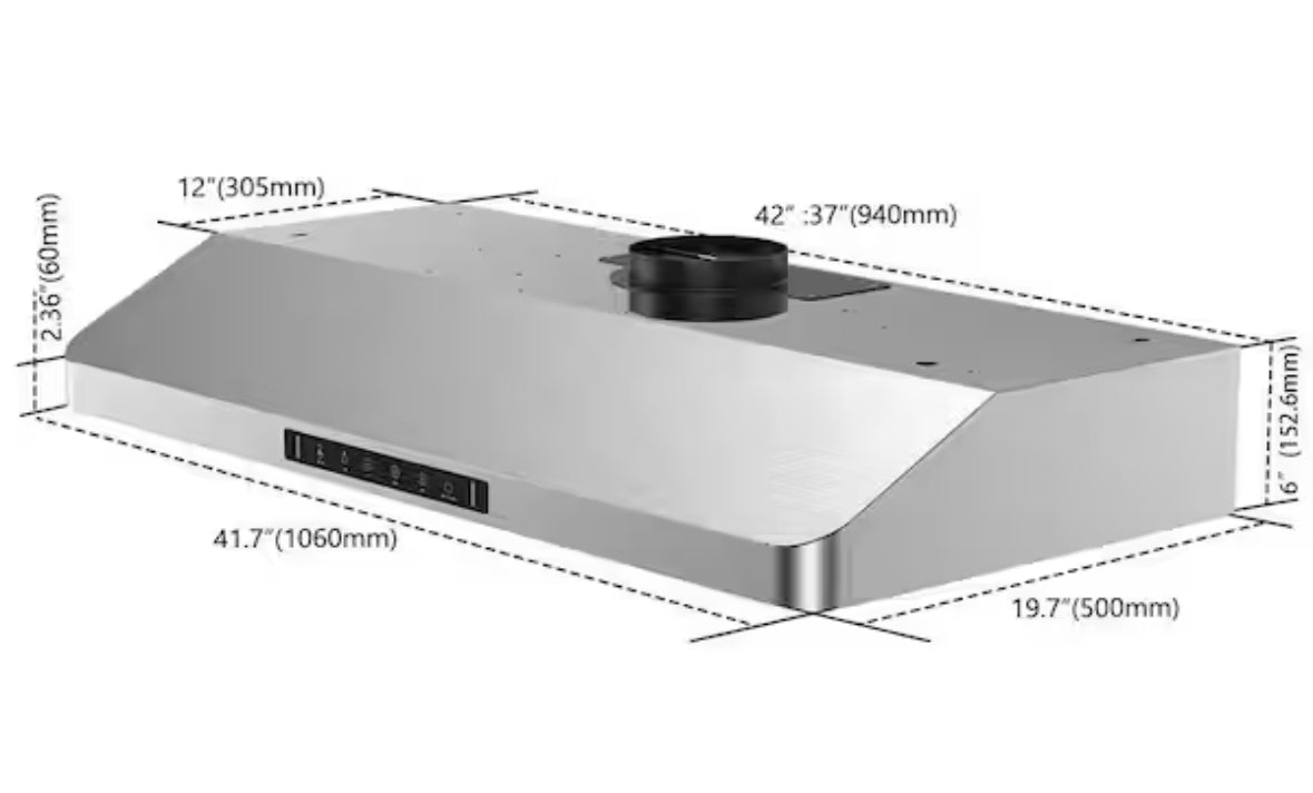 42 in. 900 CFM Ducted Under Cabinet Range Hood in Stainless Steel with 3 -Way Venting and Removable LED