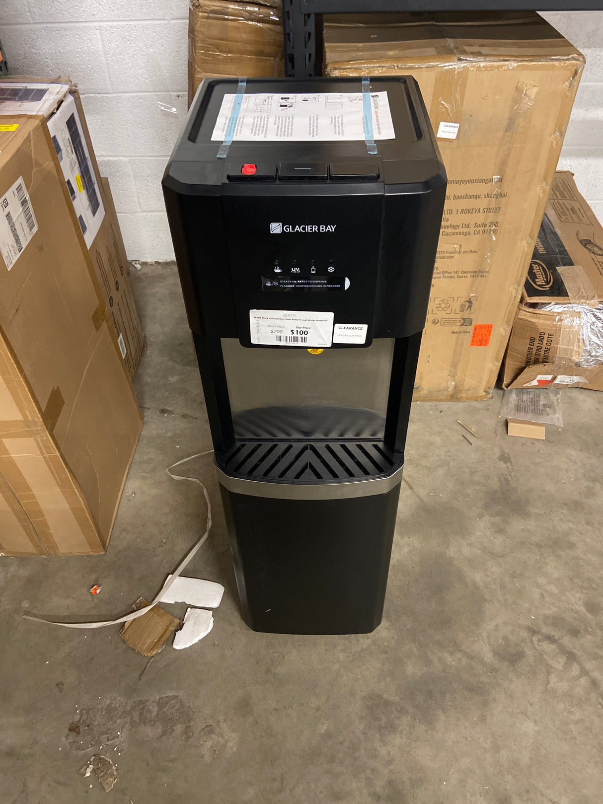 Matte Black and Stainless Steel Bottom Load Water Dispenser