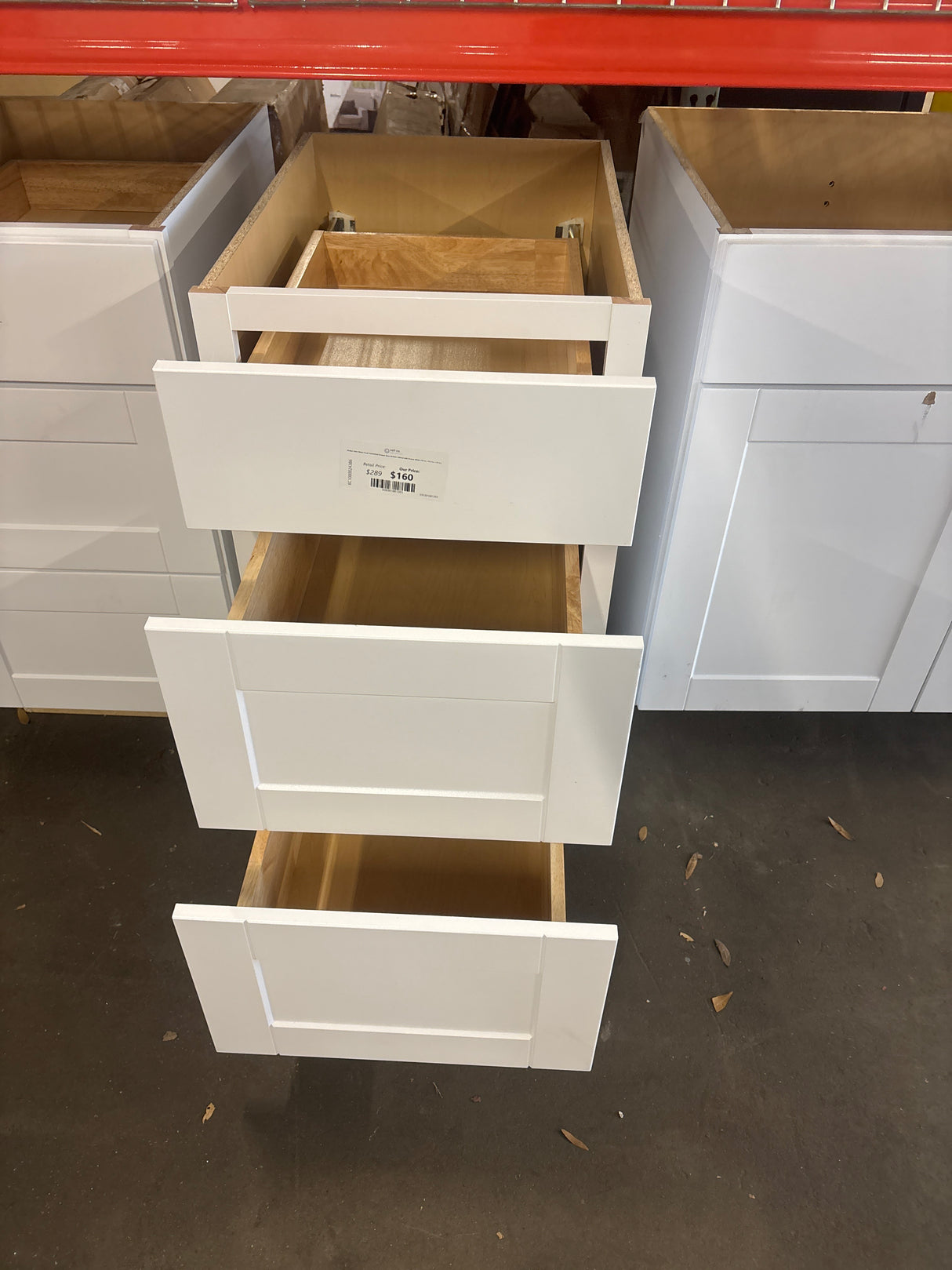 Shaker Satin White Stock Assembled Drawer Base Kitchen Cabinet with Drawer Glides (18 in. x 34.5 in. x 24 in.)