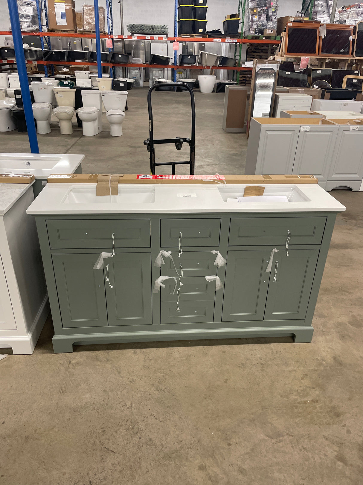 Doveton 60 in. Double Sink Sage Green Bath Vanity with White Engineered Stone Top (Assembled)