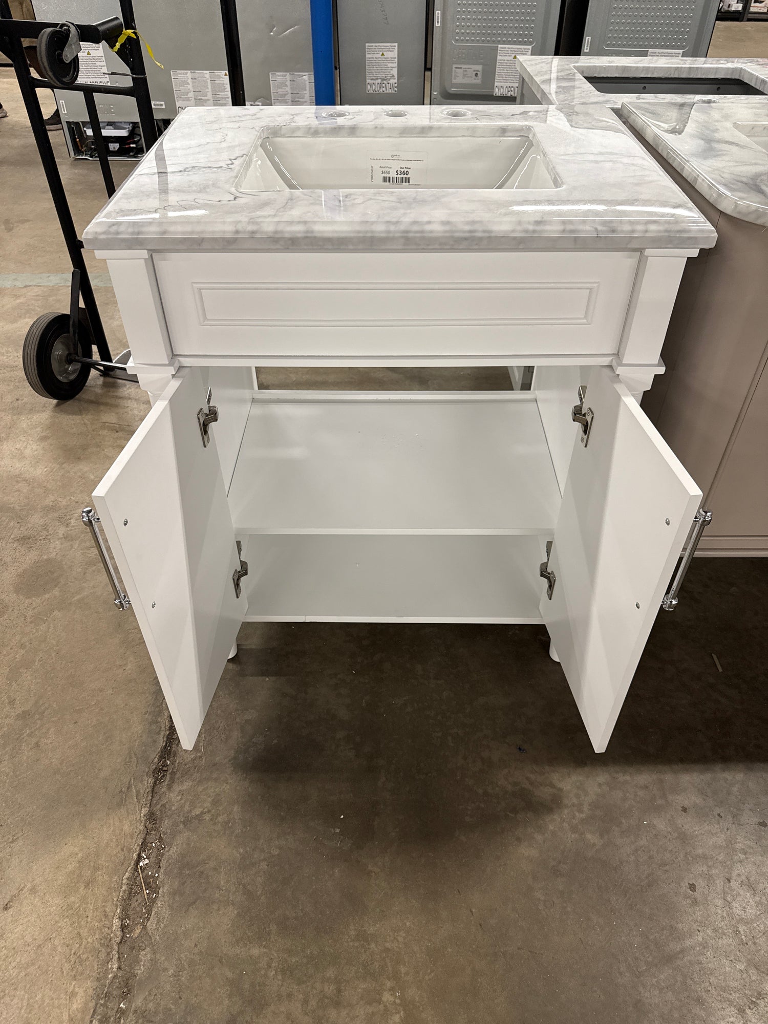 Aberdeen 30 in. W x 22 in. D x 34 in. H Single Sink Bath Vanity in White with Epoxied Carrara Marble Top (comes with one free toilet or mirror valued up to $100)