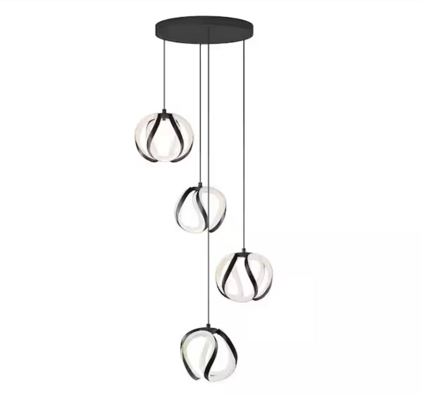 Vivaldi 25-Watt 4 Light Black Modern 5 CCT Integrated LED Pendant Light Fixture for Dining Room or Kitchen