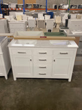 Load image into Gallery viewer, Jasper 54 in. W x 22 in. D Bath Vanity in White with Engineered Stone Vanity Top in Carrara White with White Basins
