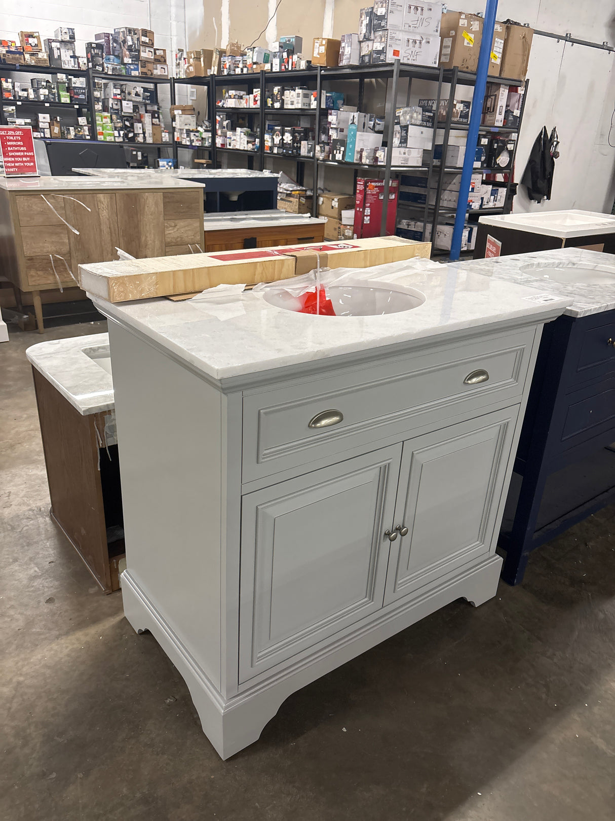 Sadie 38 in. W x 21.5 in. D Vanity in Dove Grey with Marble Vanity Top in Natural White with White Sink