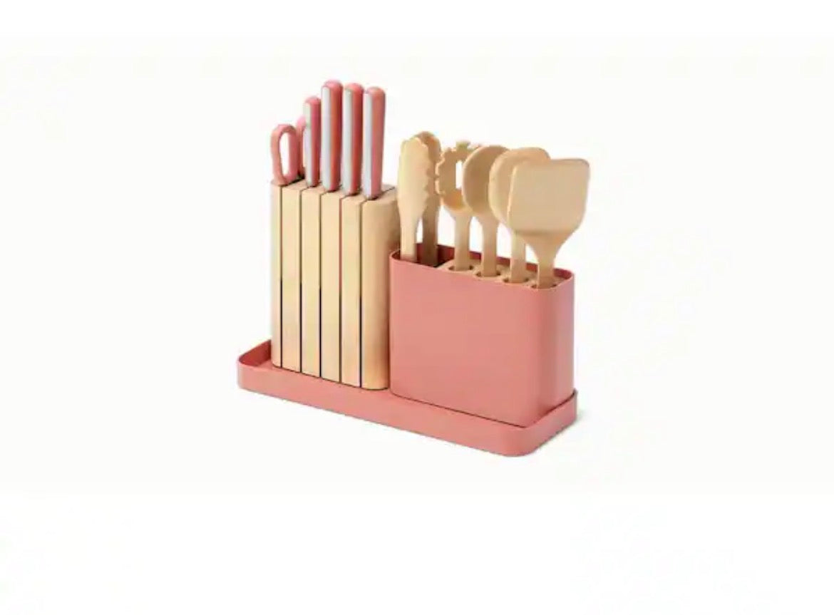 14 Piece Steel German Knife and Utensil Set in Perracotta