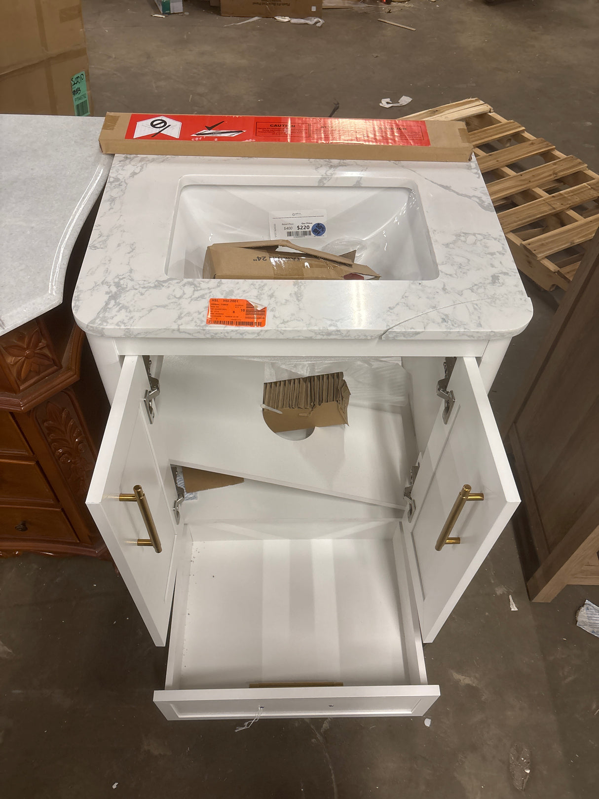 Tamsin 24 in. Single Sink Freestanding White Bath Vanity with White Round Corner Engineered Marble Top (Assembled)