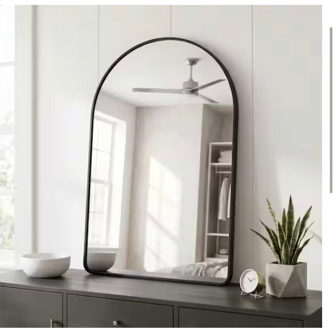 Black 24 in. W x 36 in. H Arched Round Edges Aluminum Alloy Framed Decorative Vanity Wall Mirror