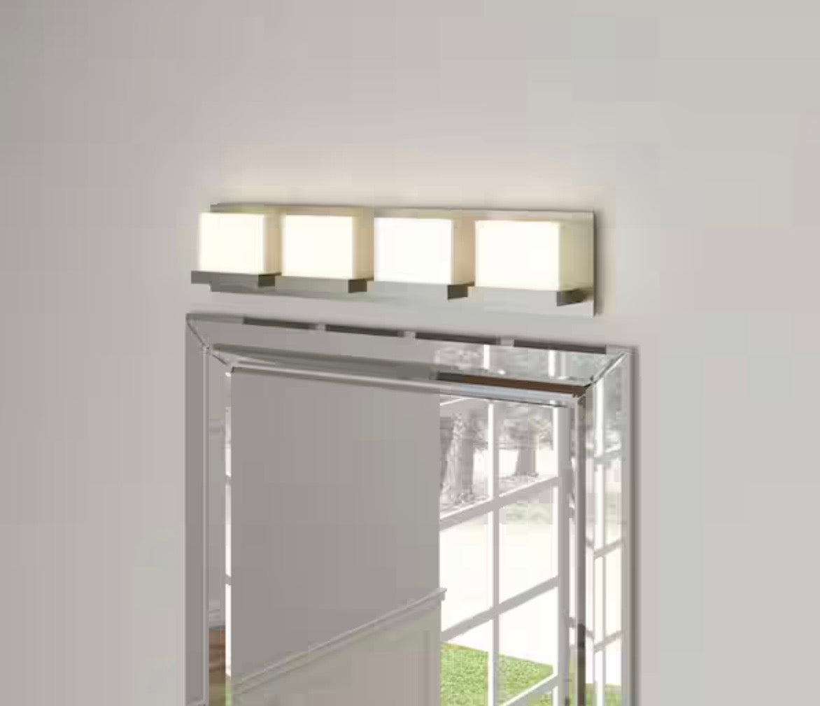 Alberson Collection 4-Light Brushed Nickel LED Vanity Light with Frosted Acrylic Shade