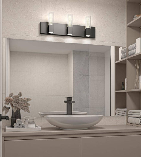 Hologram 24 in. 3 Light Matte Black Modern Integrated LED 5 CCT Vanity Light Bar for Bathroom