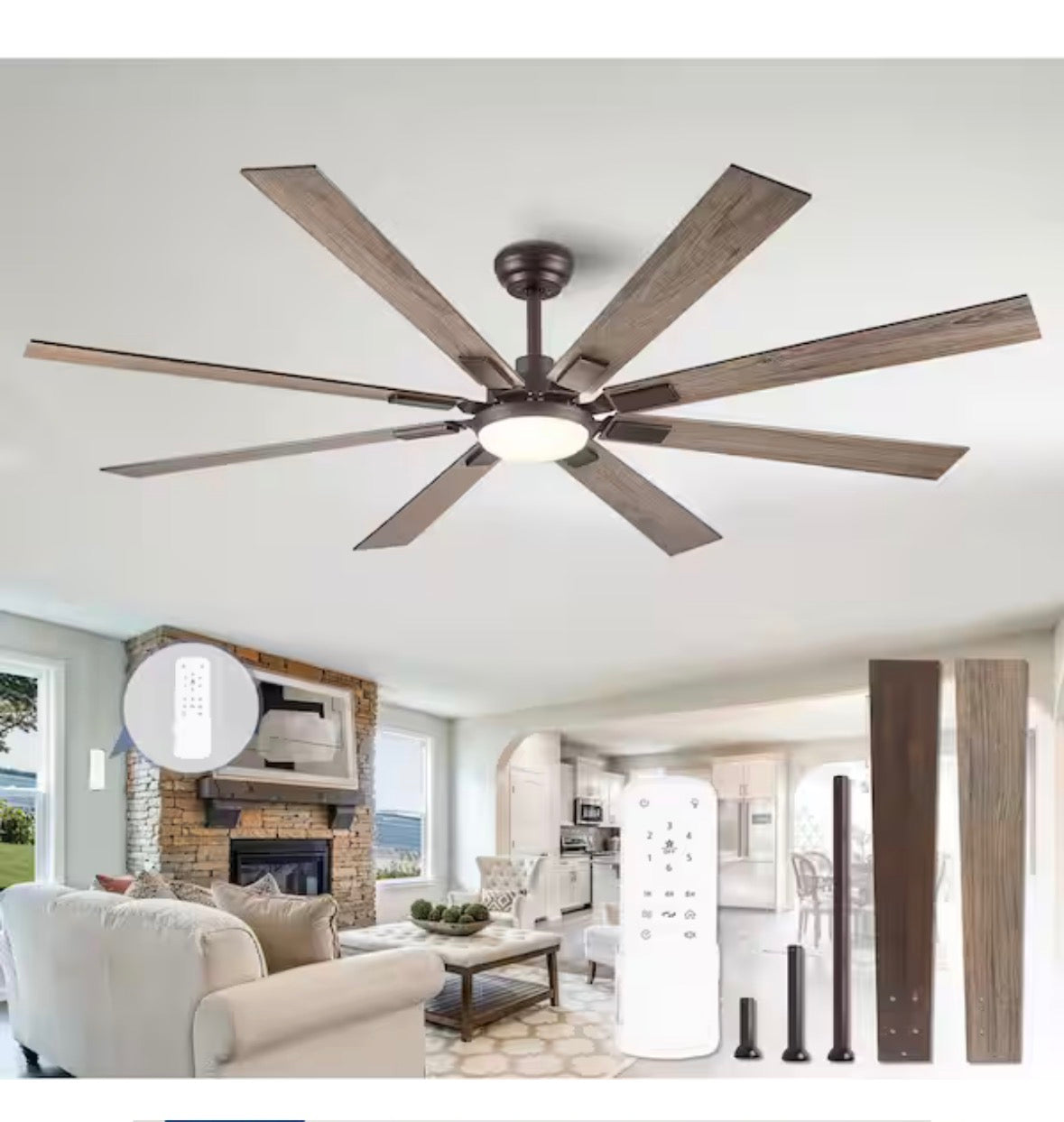 72 in. Indoor/Outdoor 8-Blade LED Bronze Ceiling Fan with Light, DC Motor and Remote Control
