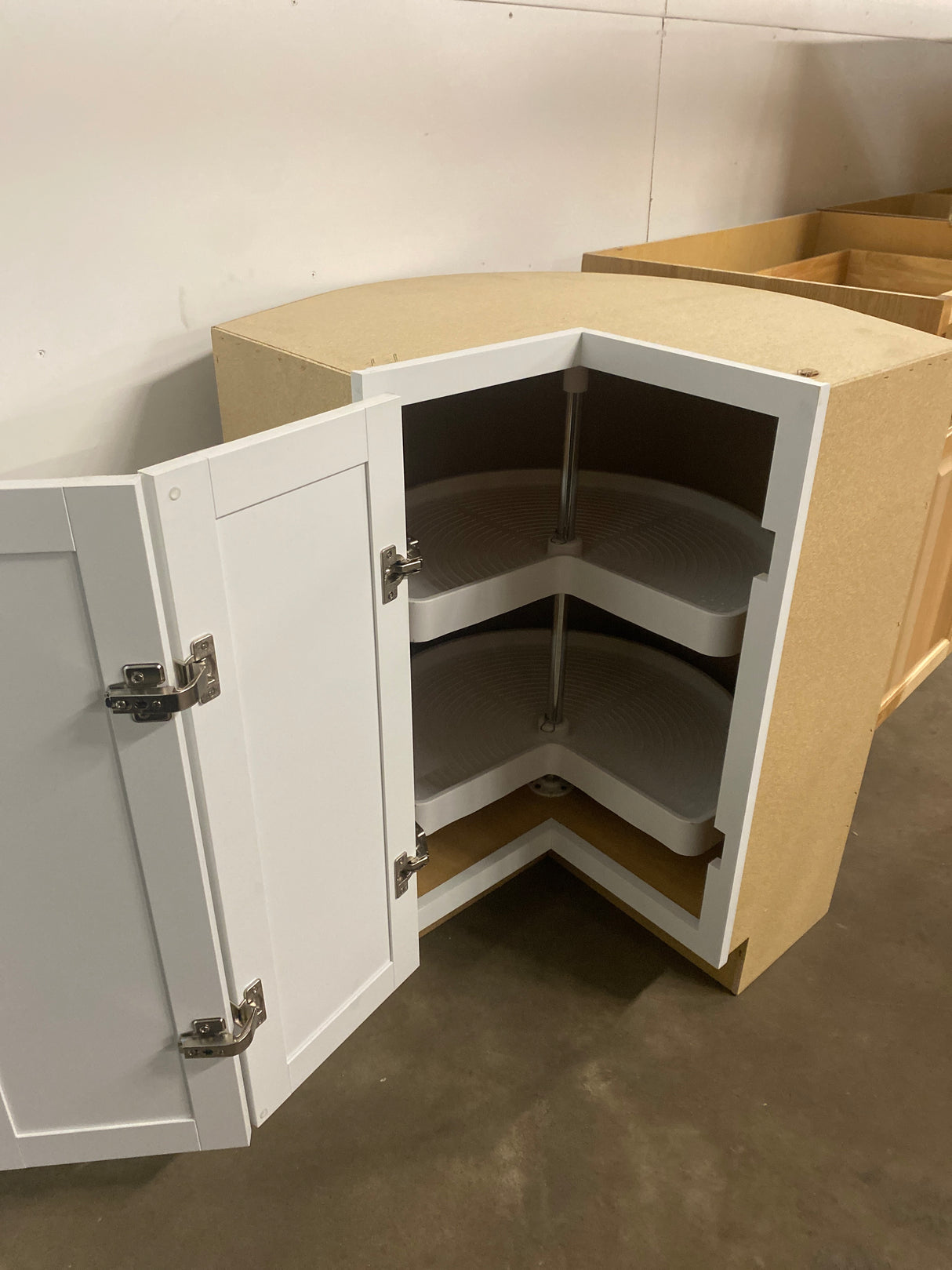 Courtland Shaker Assembled 30 in. x 34.5 in. x 30 in. Stock Lazy Susan Corner Base Left Kitchen Cabinet in Polar White