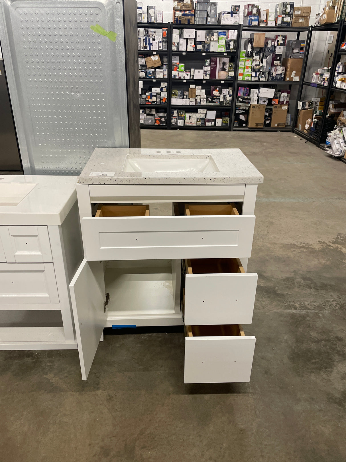 Clady 31 in. W x 19 in. D x 35 in. H Single Sink Freestanding Bath Vanity in White with Silver Ash Cultured Marble Top