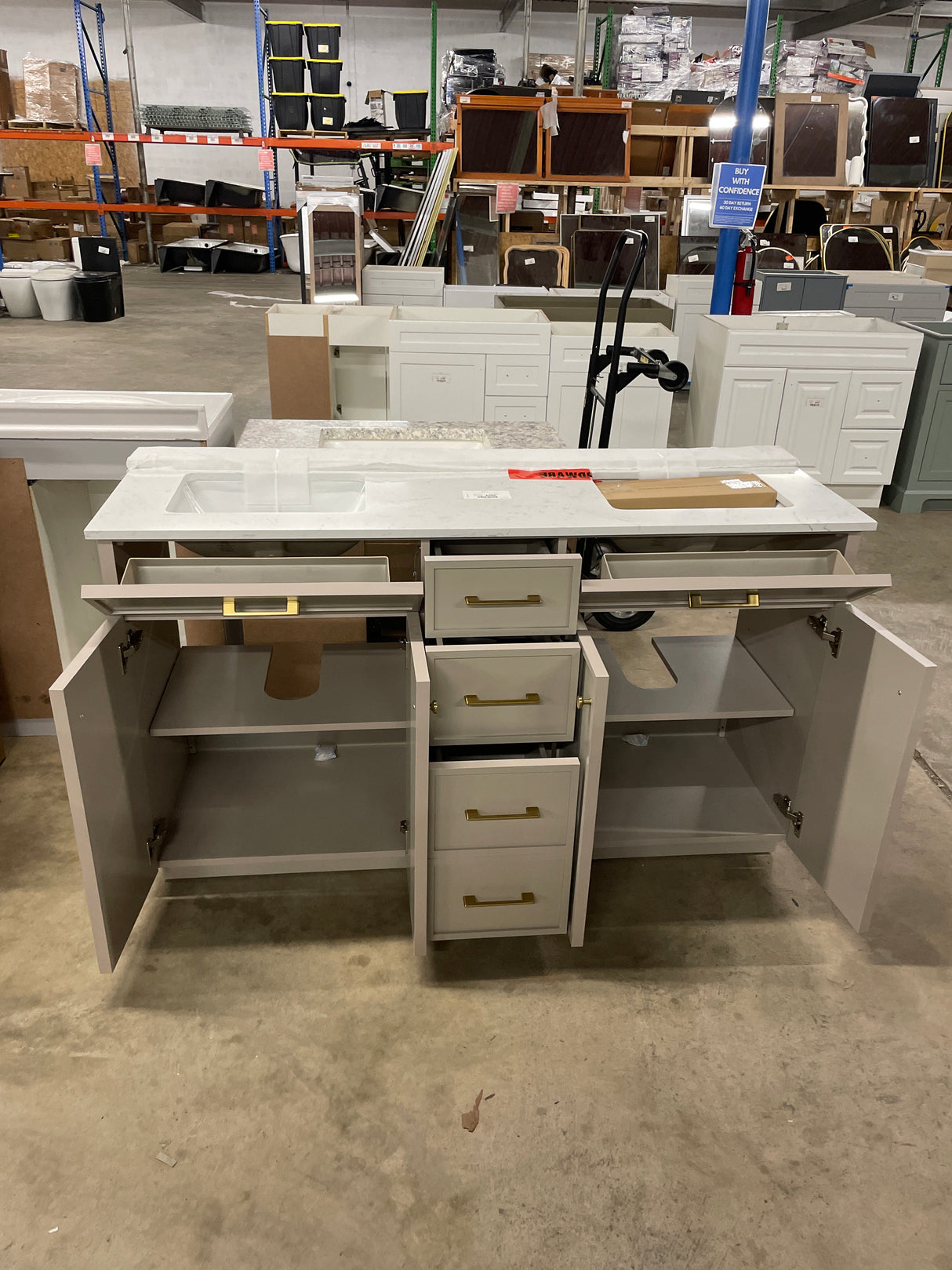 Marcote 60 in W x 20 in D x 35 in H Double Sink Bath Vanity in Greige With Engineered Volakas Marble Vanity Top
