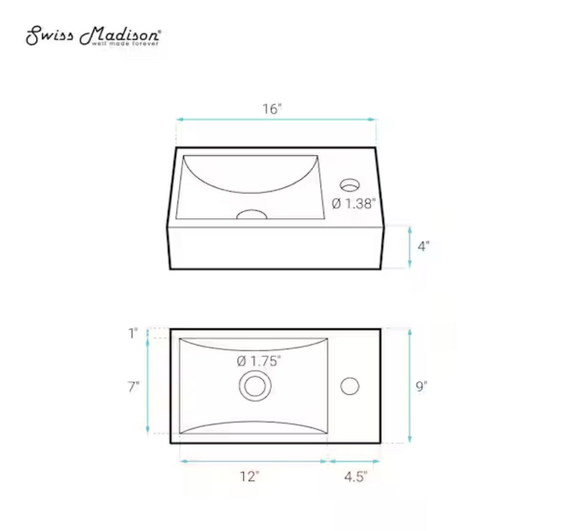 Lisse 16 in. Concrete Composite Rectangle Wall-Mounted Sink With 4 in. Basin Right Side Faucet Mount in Matte Terracotta