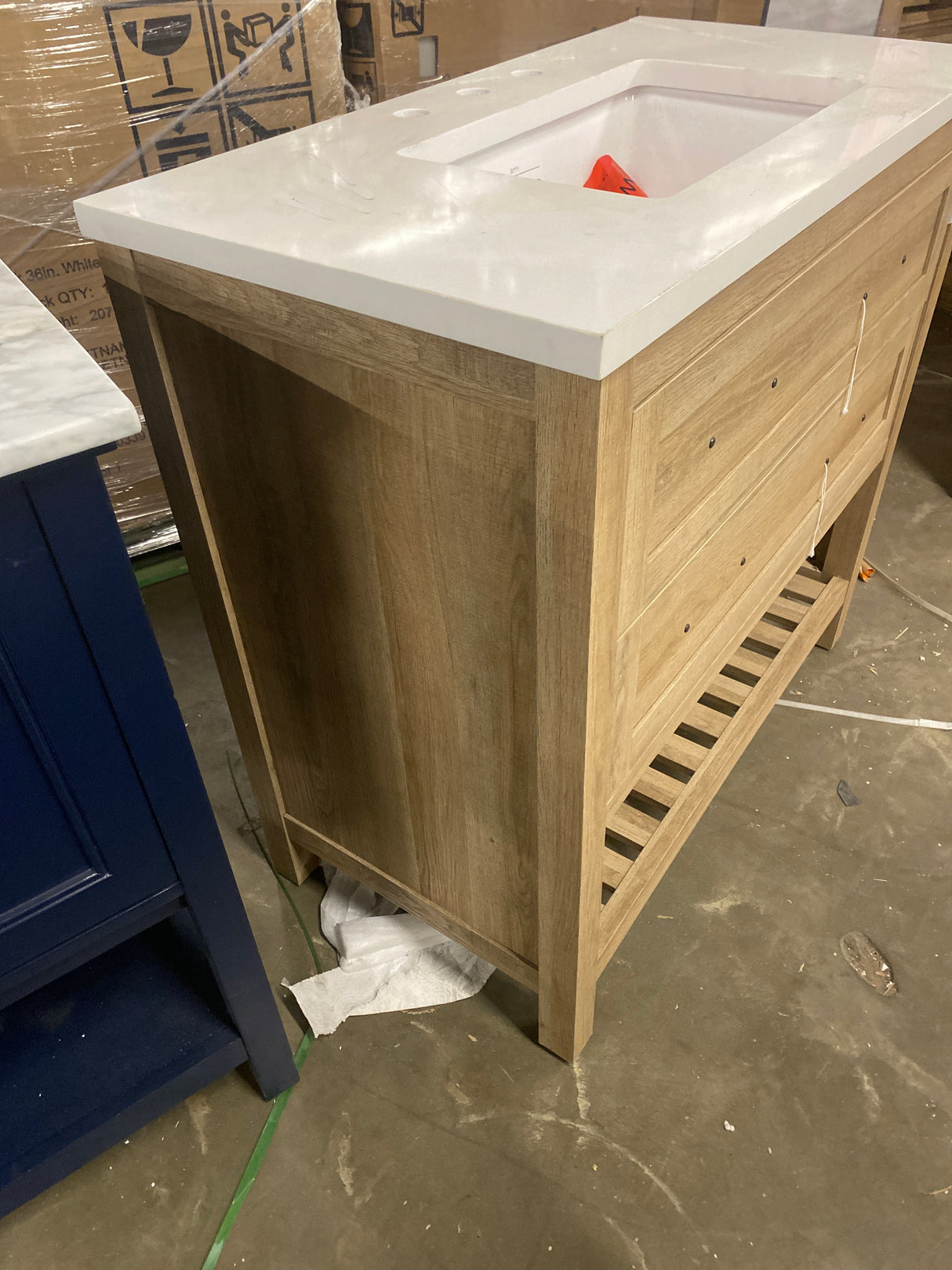 Autumn 36 in. W x 19 in. D x 34.5 in. H Single Sink Bath Vanity in Weathered Tan with White Engineered Stone Top