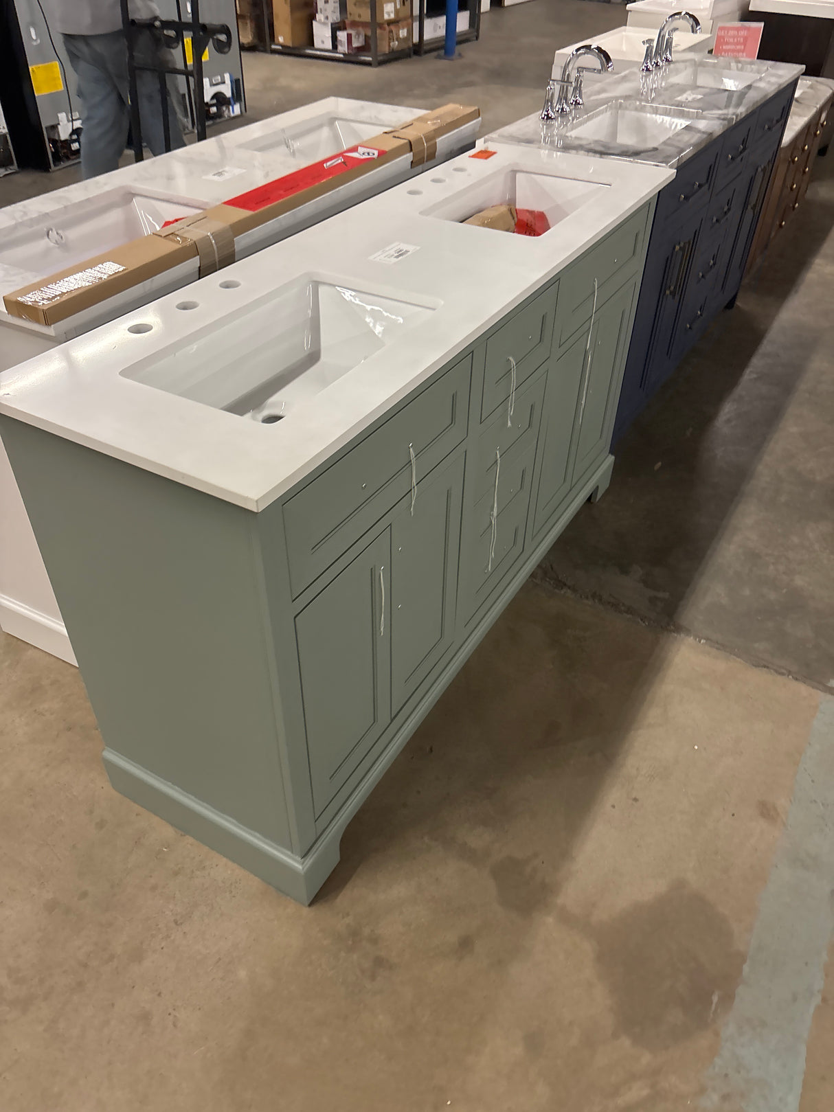 Doveton 60 in. Double Sink Sage Green Bath Vanity with White Engineered Stone Top (Assembled)