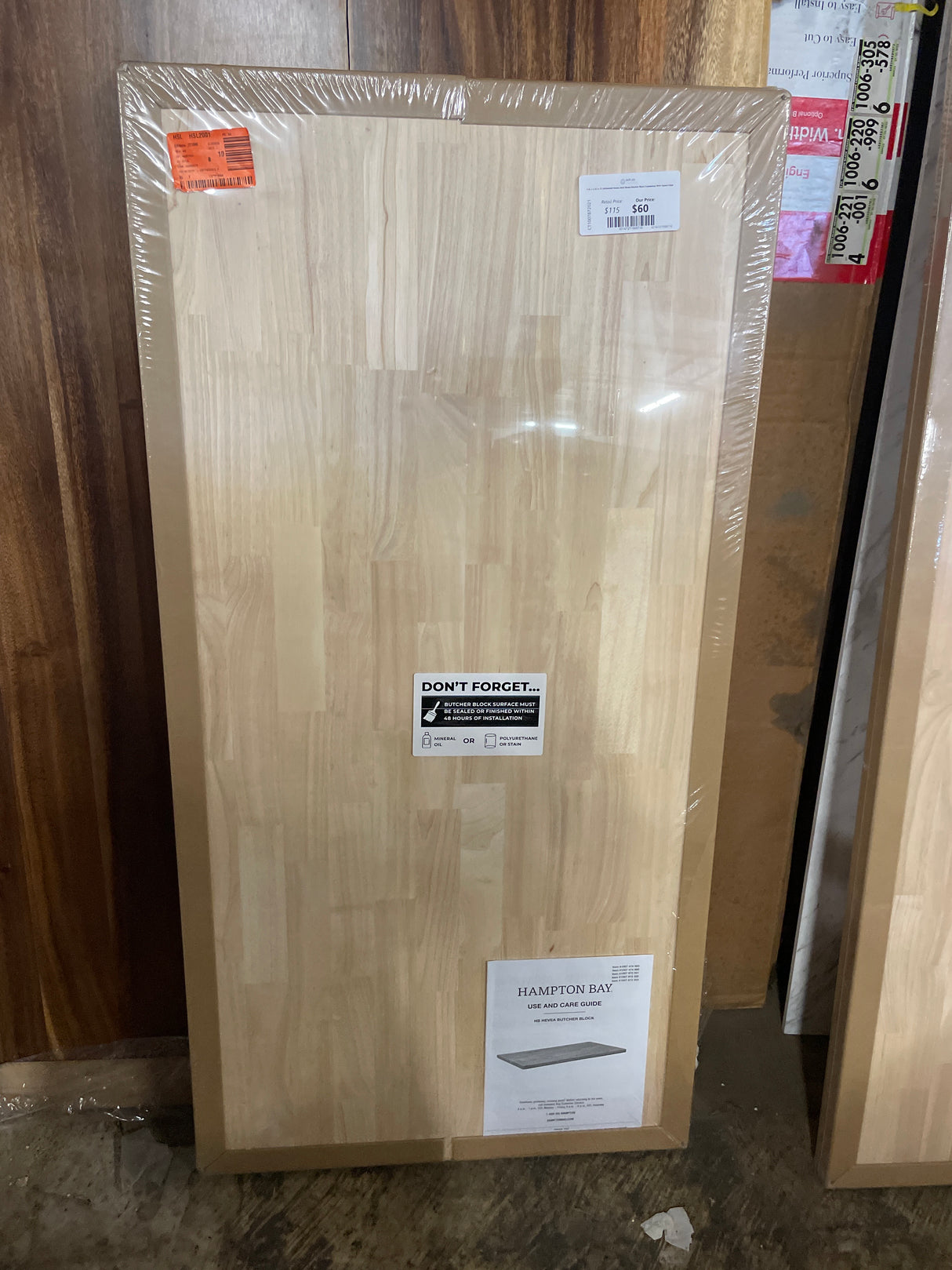 4 ft. L x 25 in. D Unfinished Hevea Solid Wood Butcher Block Countertop With Square Edge