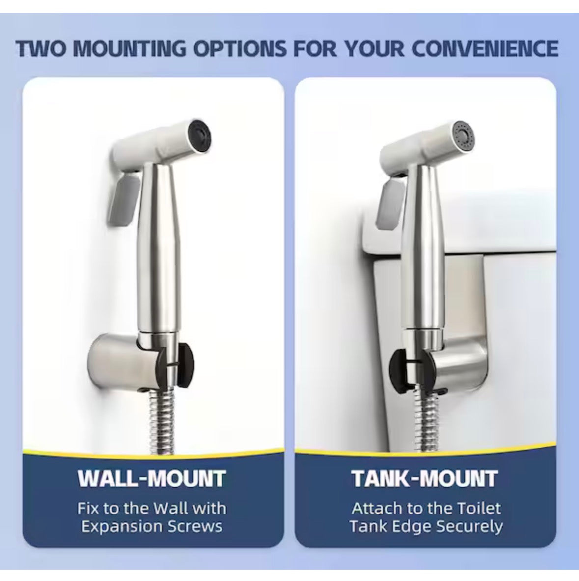 Easy-Install Handheld Bidet Attachment with Adjustable Pressure, Braided Hose & Installation Kit Included in Gray