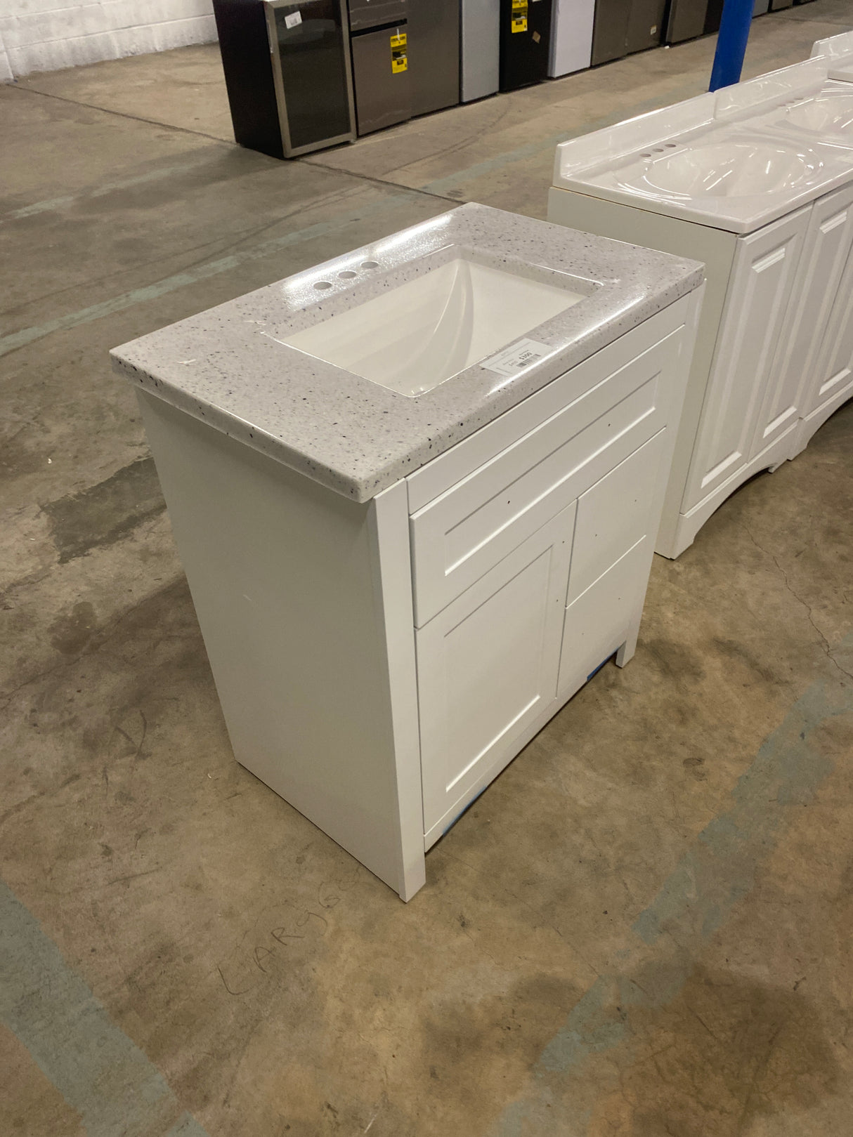 Clady 31 in. W x 19 in. D x 35 in. H Single Sink Freestanding Bath Vanity in White with Silver Ash Cultured Marble Top