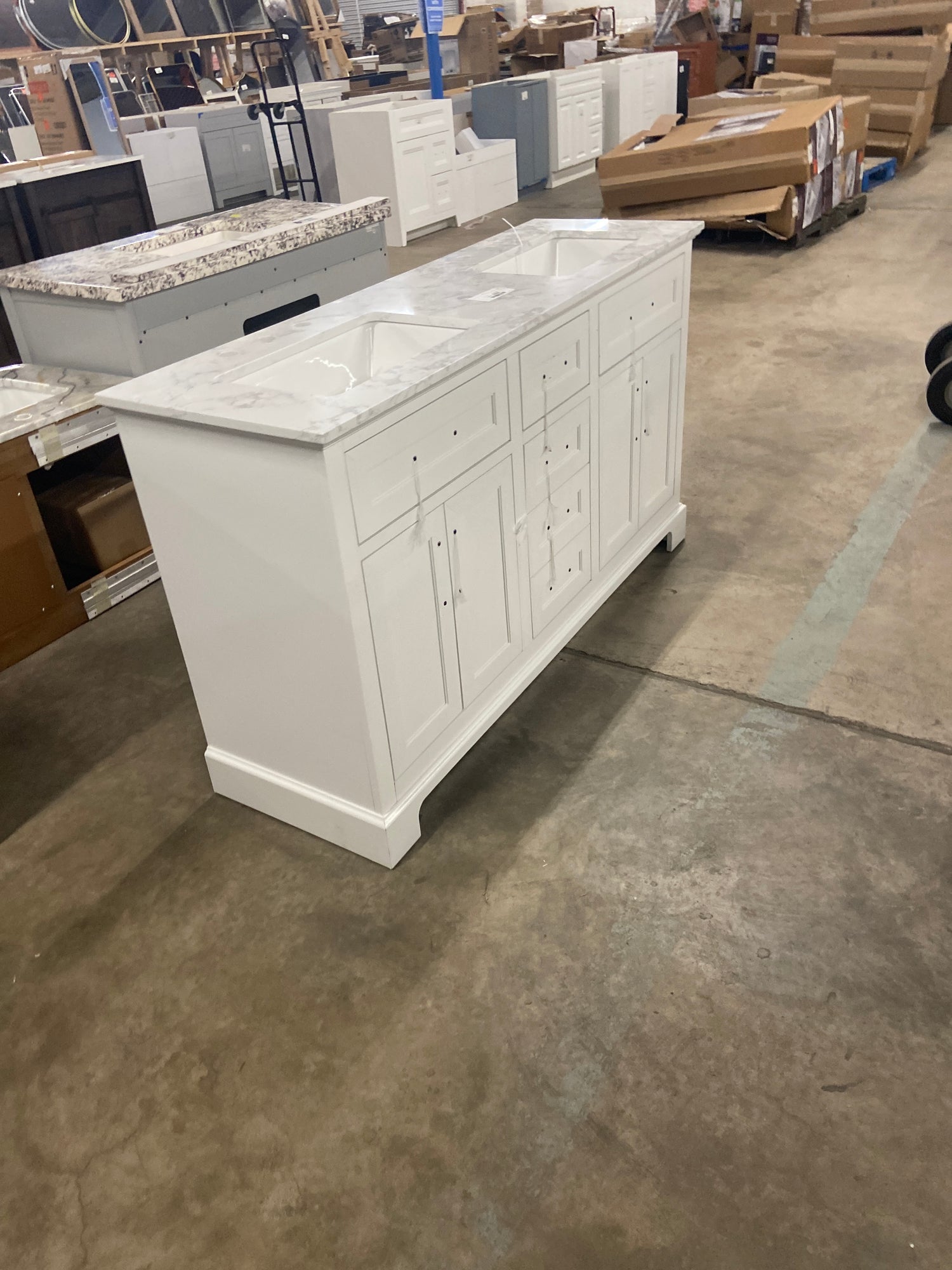 Doveton 60 in. W x 19 in. D x 34.50 in. H Bath Vanity in White with White Cultured Marble Top