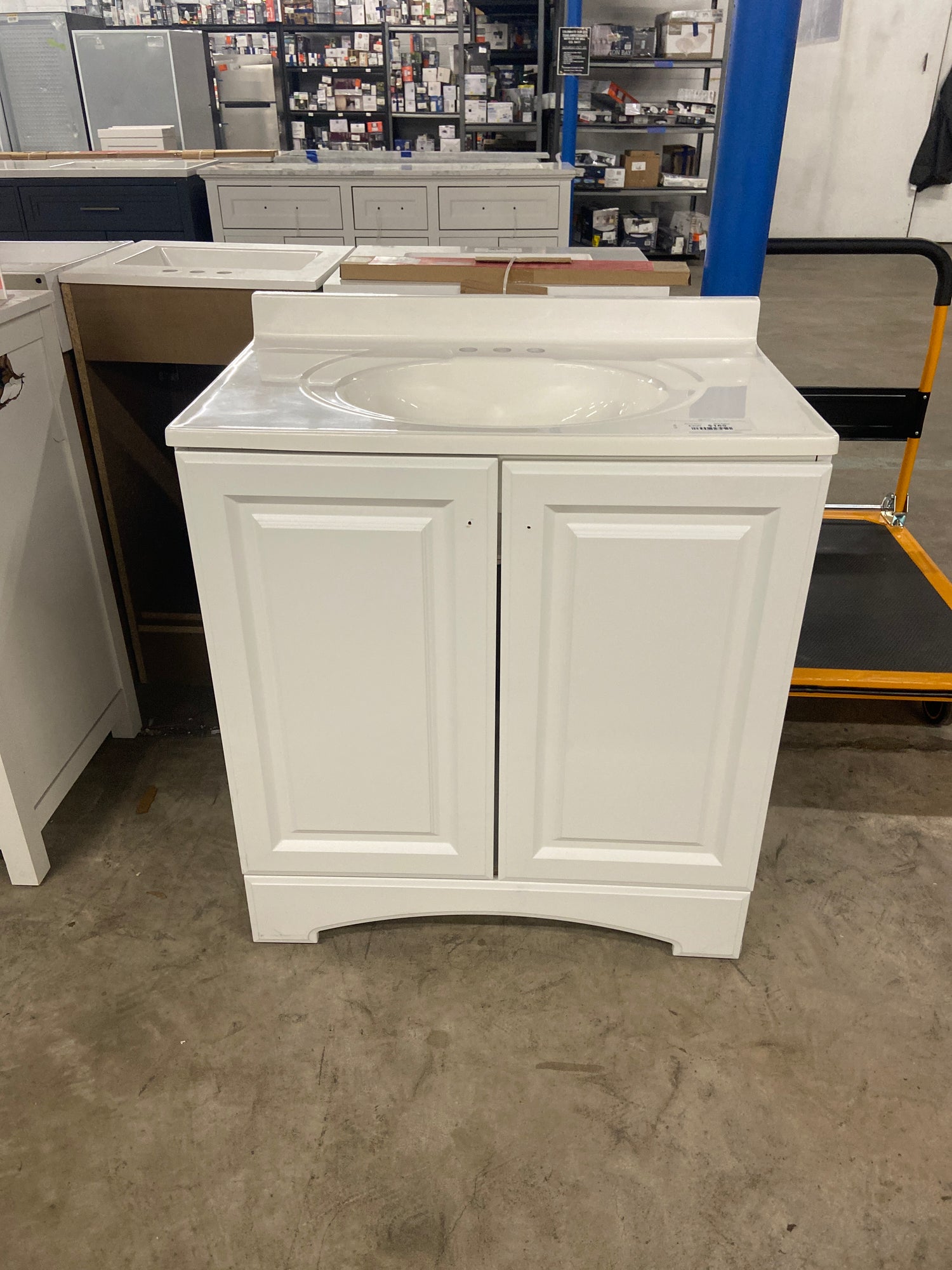 31 in. W x 19 in. D x 35 in. H Single Sink Freestanding Bath Vanity in White with White Cultured Marble Top