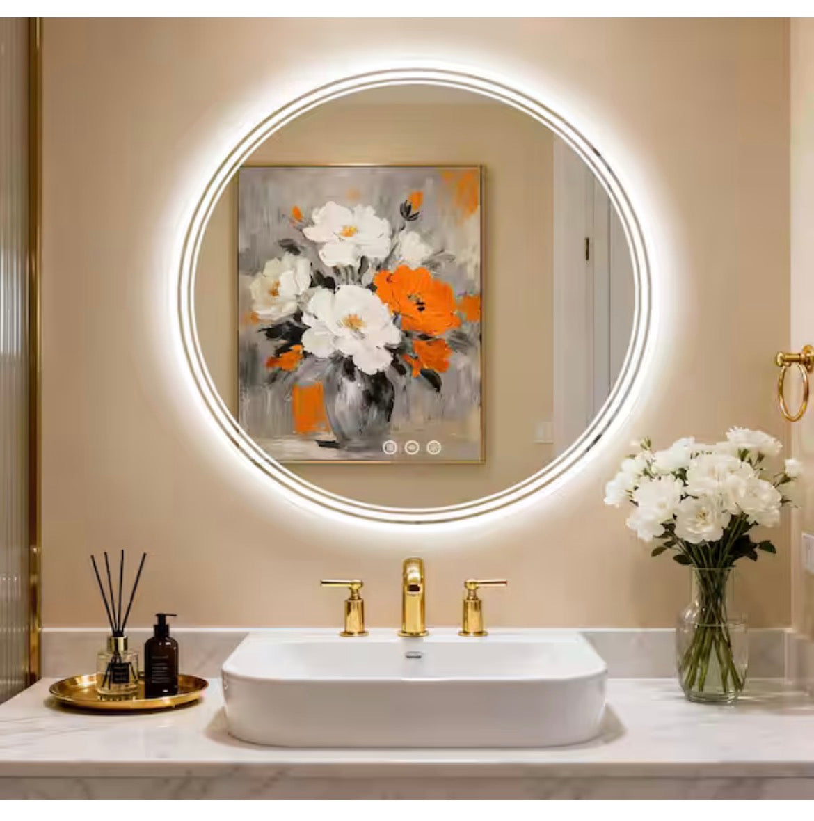 30 in. W x 30 in. H Round LED Anti-Fog Frameless With Front Light And Backlight Wall Mirror Bathroom Vanity Mirror
