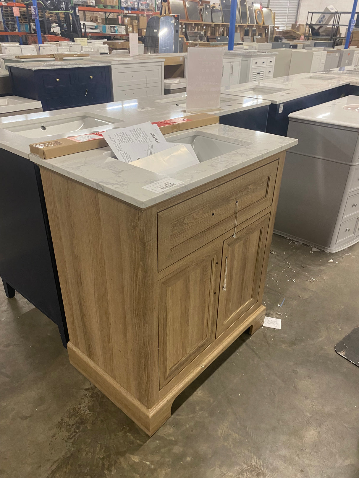 Doveton 30 in. W x 19 in. D x 34.50 in. H Freestanding Vanity in Weathered Tan with White Engineered Stone Top