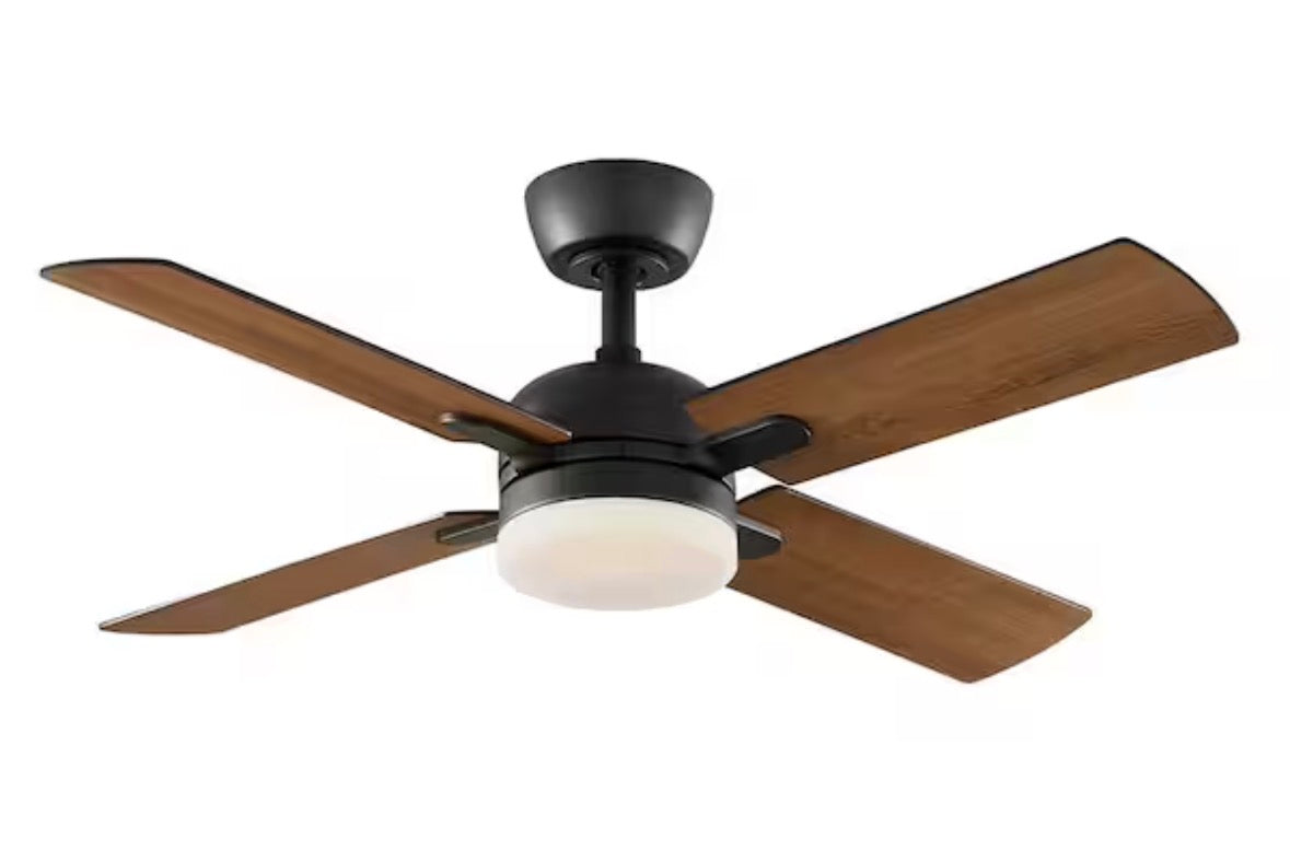 Letta 42 in. LED Indoor Matte Black Downrod Ceiling Fan with Remote Included