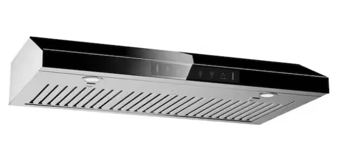 36 in. 900CFM Ducted Under Cabinet Range Hood with Touch Display, Permanent Filters in Stainless Steel with Black Glass