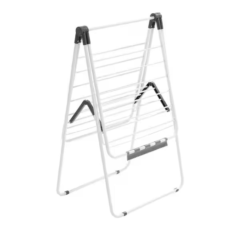 2-Tier Foldable Laundry Dryer Rack with 21 Drying Rods, Sock Clips, Metal Height-Adjustable, White