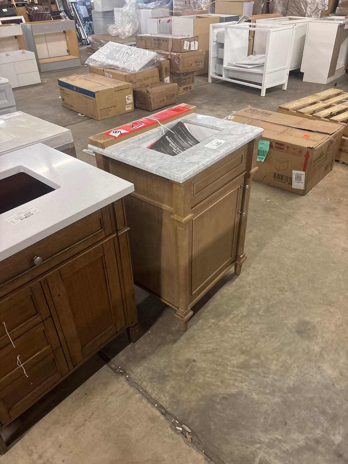 Aberdeen 24 in. W x 20 in. D x 34.5 in. H Bath Vanity in Antique Oak with White Carrara Marble Vanity Top