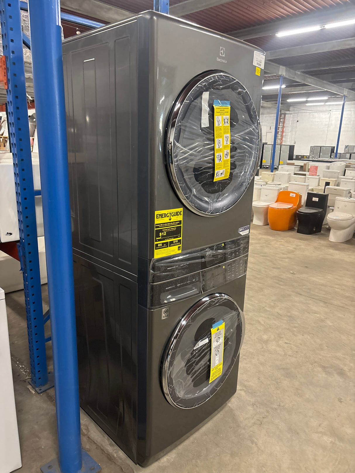 4.5 cu. ft. Stacked Washer and 8.0 cu. ft. Electric Dryer Laundry Tower in Titanium, SmartBoost Premixing, Energy Star