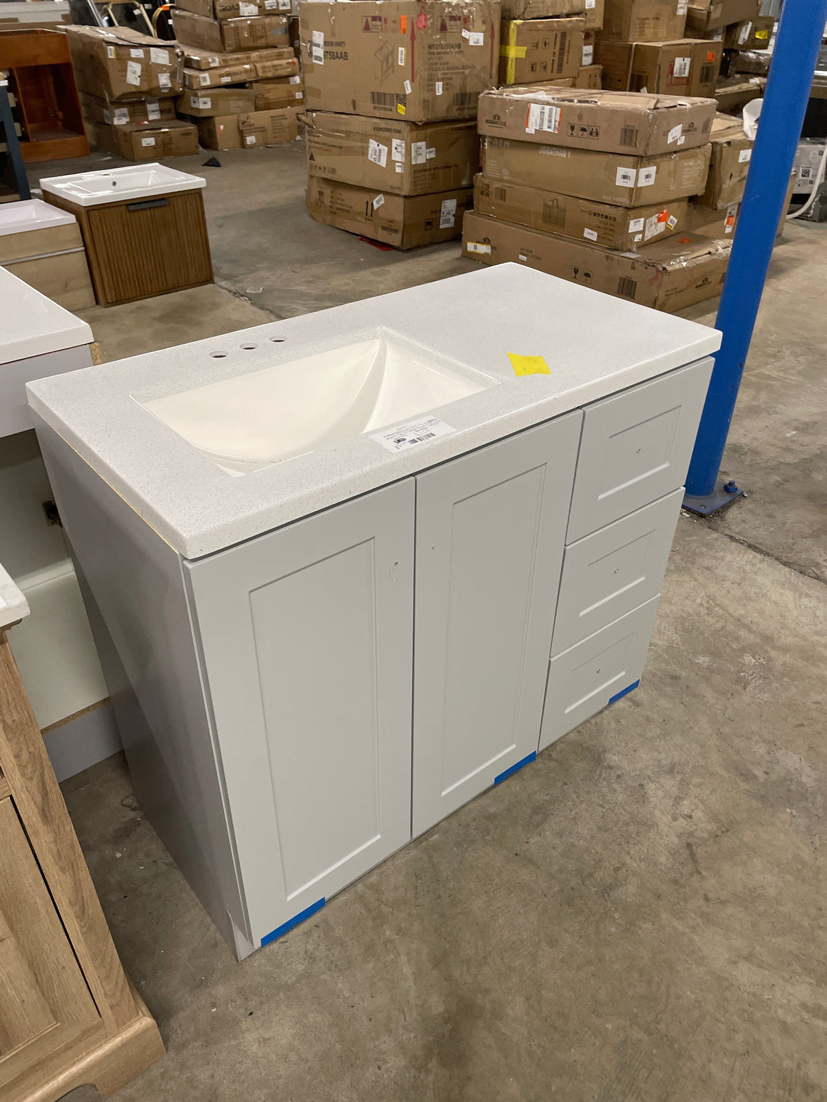 Bannister 36.5 in. W x 18.75 in. D Bath Vanity in pearl gray with Cultured Marble Top in Colorpoint White with White Sink