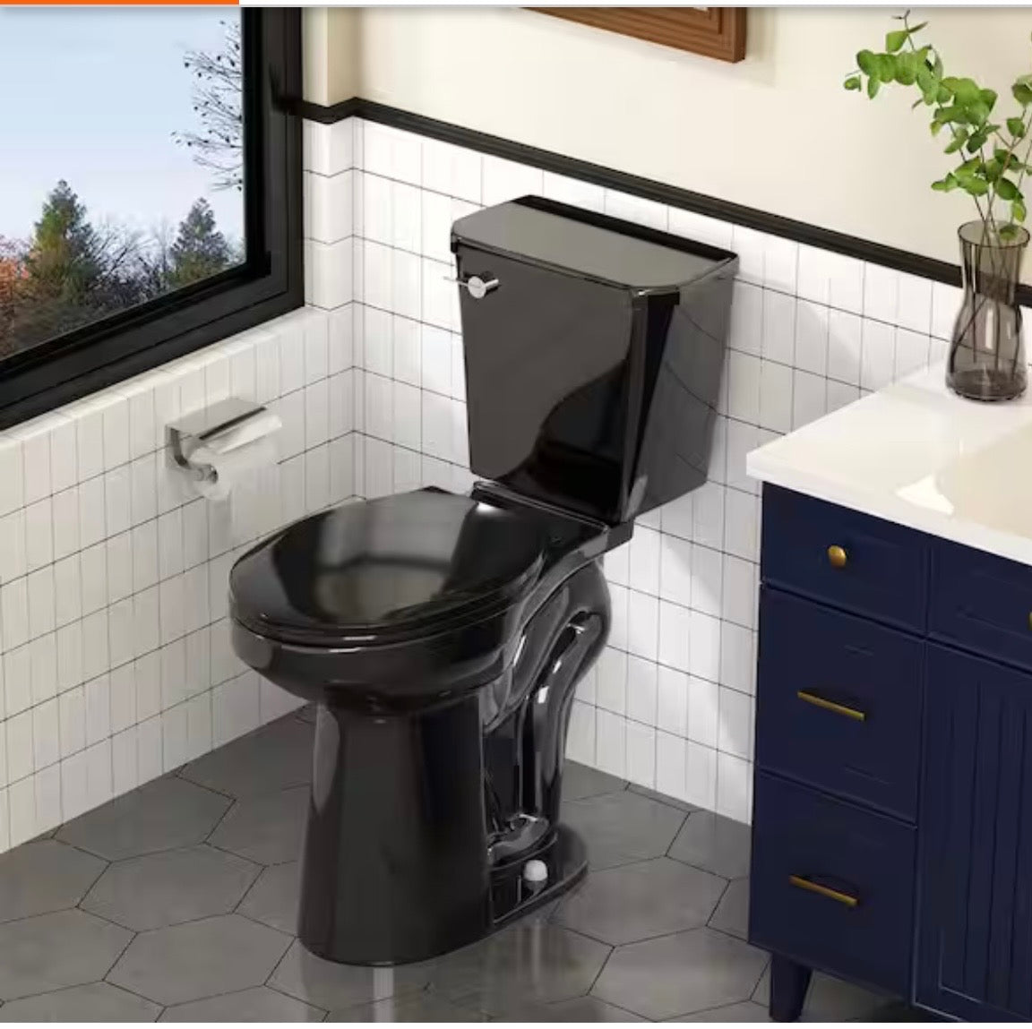 21 in 2-Piece High Toilets for Seniors, 1.28 GPF Single Flush Elongated Toilet with Soft Close Cover in Black