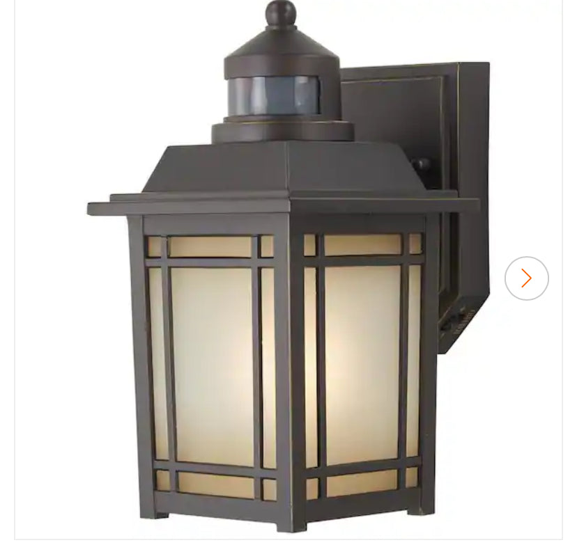 Port Oxford 10.625 in. 1-Light Oil Rubbed Chestnut Motion Sensing Outdoor Wall Mount Lantern