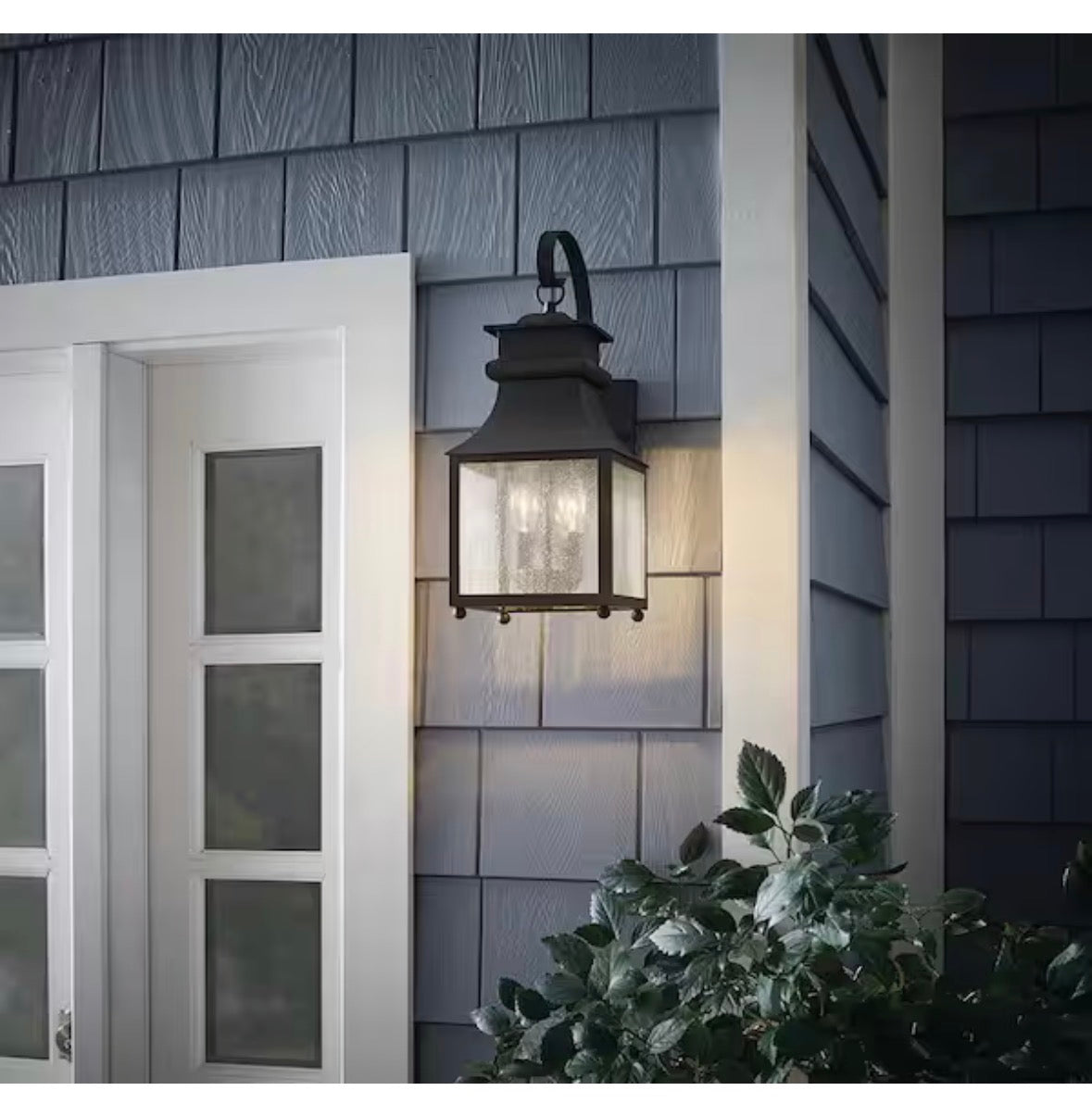 Rainbrook 18 in. 2-Light Matte Black Outdoor Wall Light Fixture Sconce with Seeded Glass
