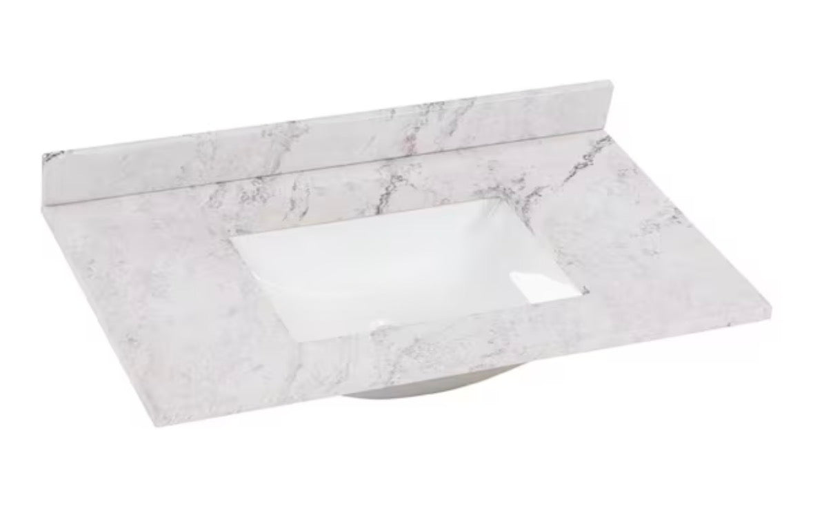 37 in. W x 22 in. D Engineered Stone Composite White Rectangular Single Sink Vanity Top in Lunar
