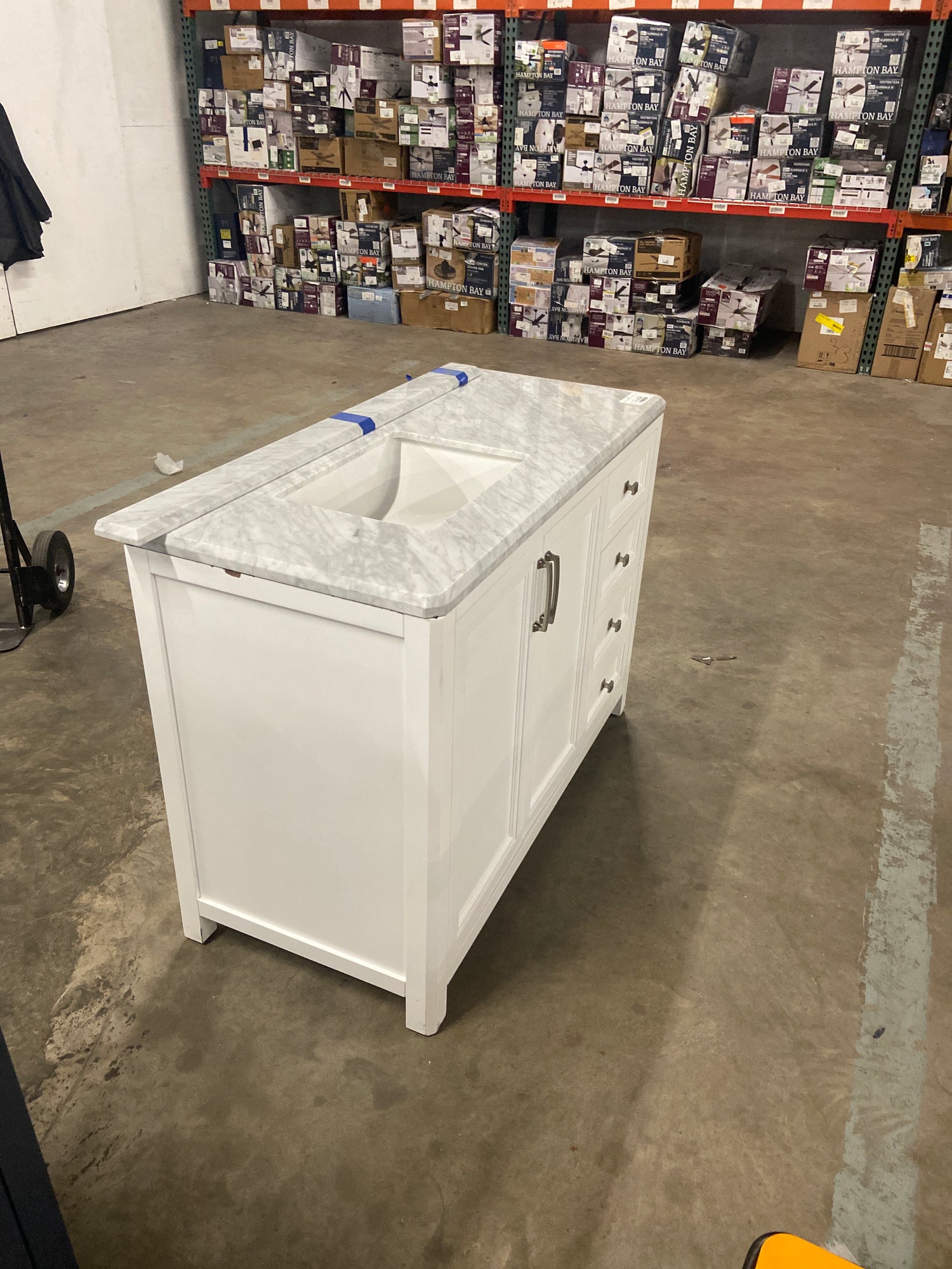 Sandon 48 in. Single Sink White Bath Vanity with Carrara Marble Top (Assembled)