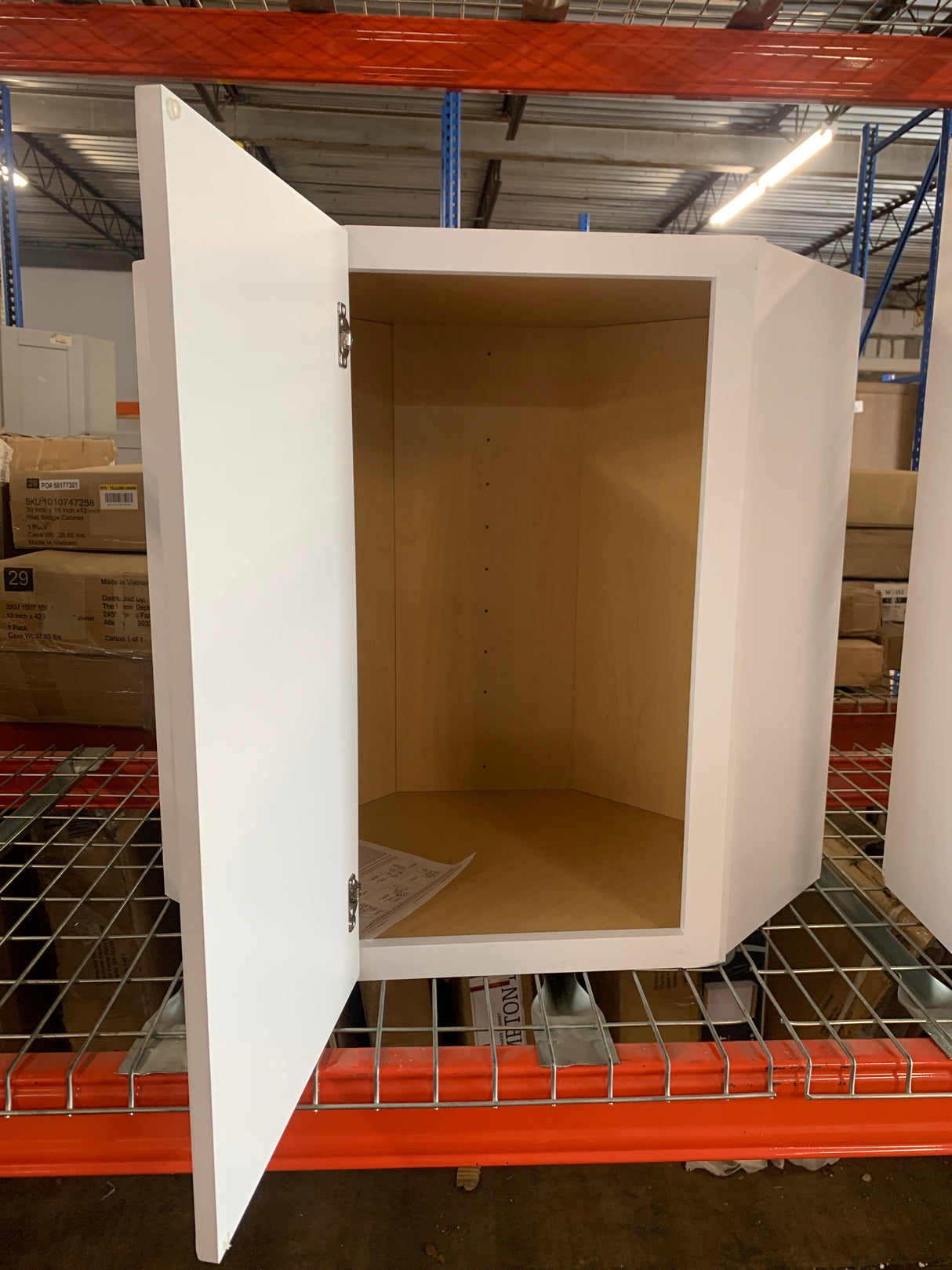 Shaker Satin White Stock Assembled Diagonal Corner Wall Kitchen Cabinet (24 in. x 30 in. x 12 in.)