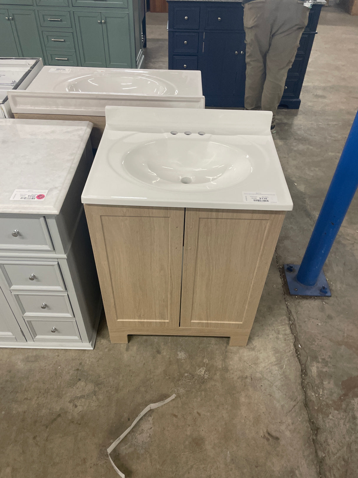 Oakley 25 in. Single Sink Beige Oak Bath Vanity with White Cultured Marble Top (Assembled)