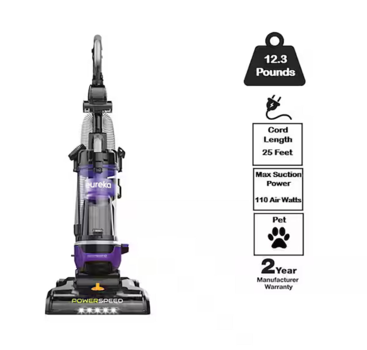 PowerSpeed Pet Cord Rewind Washable Upright Bagless Vacuum Cleaner