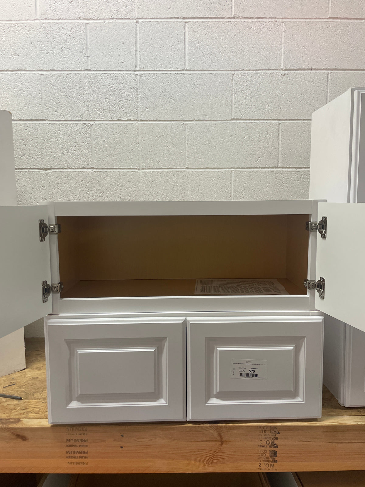 Hampton Satin White Raised Panel Stock Assembled Wall Bridge Kitchen Cabinet (30 in. x 12 in. x 12 in.)
