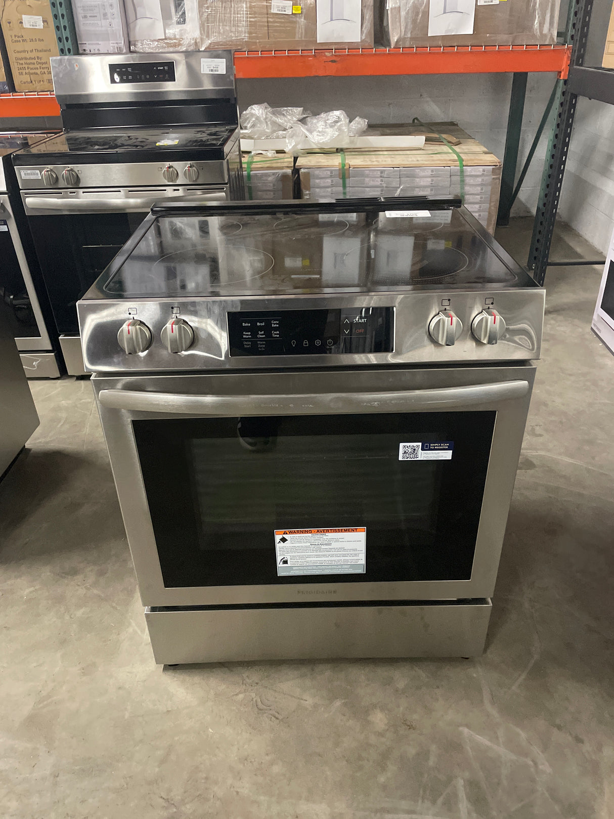 30 in. 5-Burner Element Slide-In Front Control Self-Cleaning Electric Range with Convection in Stainless Steel