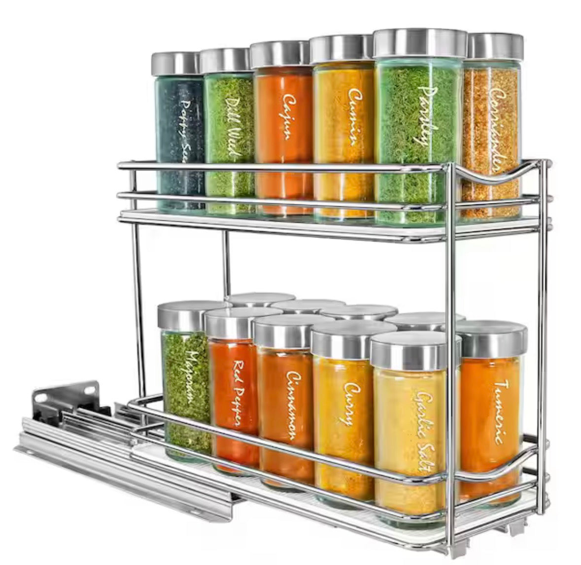 Slide Out Spice Rack Pull Out Cabinet Organizer 4-1/4 in. Wide - Double, Chrome