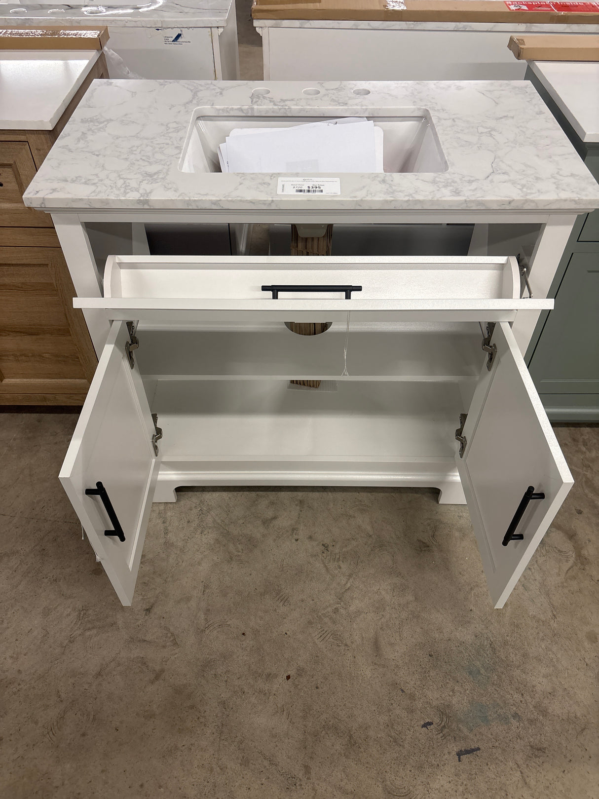 Doveton 36 in. W x 19 in. D x 34.5 in. H Single Sink Bath Vanity in White with White Engineered Stone Top